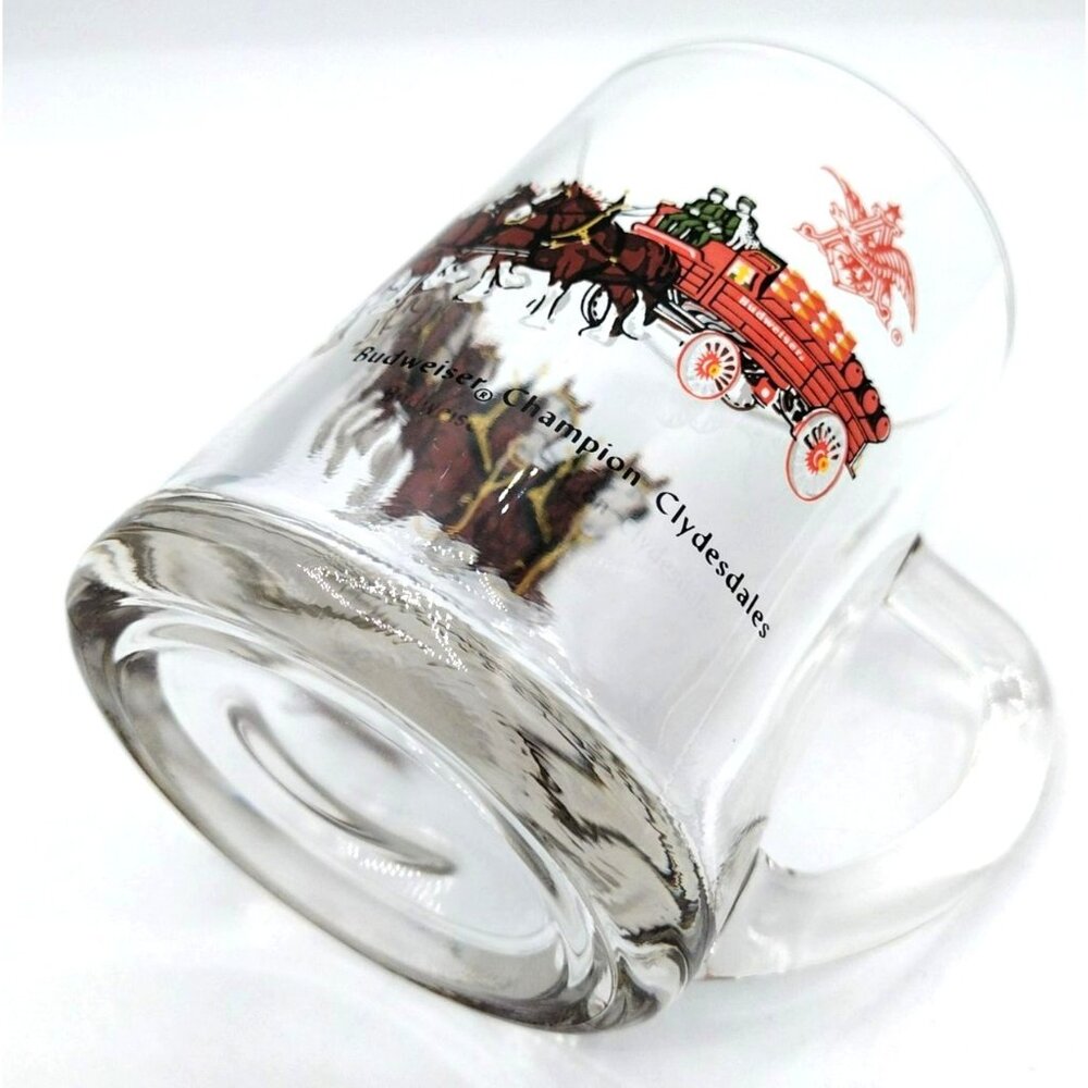 Budweiser Beer Glass Mug Champion Clydesdales Handled Cup Vintage 4.5 Inch Heavy